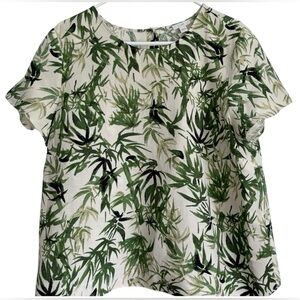 J JILL WOMENS TOP, LINEN/RAYON, GREEN, IVORY, size large